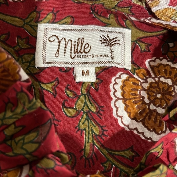 Mille Francesca Cinnabar Floral Button Front Blouse SZ M Cinnabar Red Olive - Picture 8 of 9